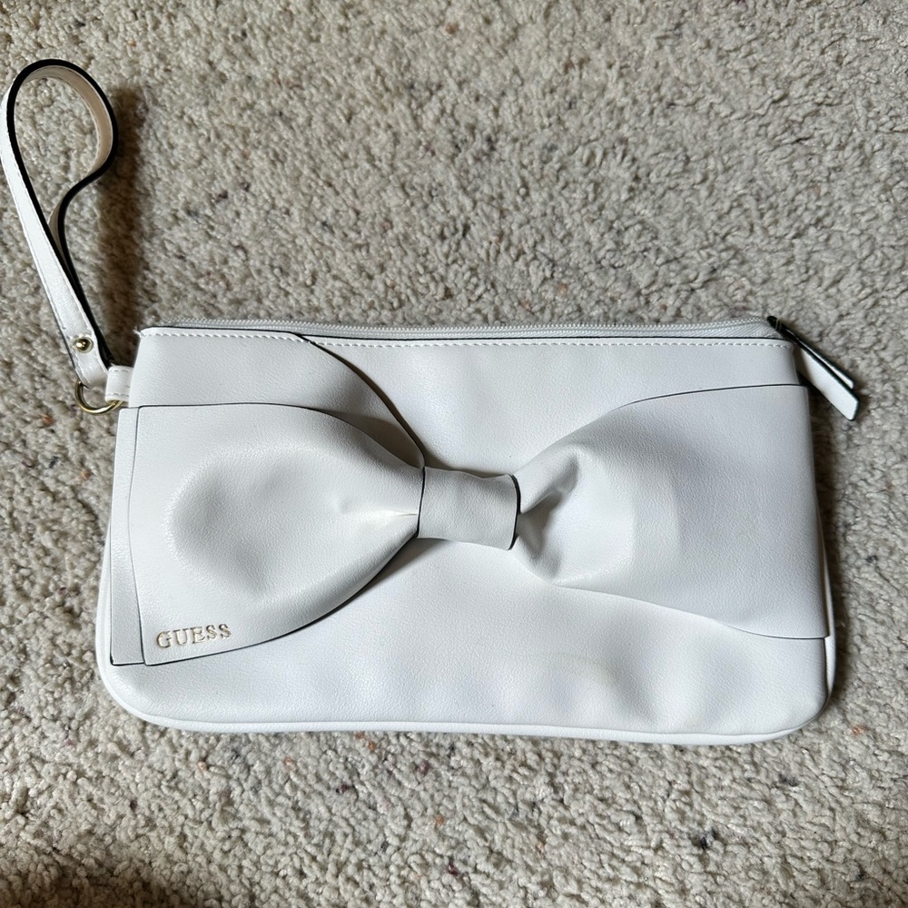 Guess Ivory Bow Wristlet Clutch